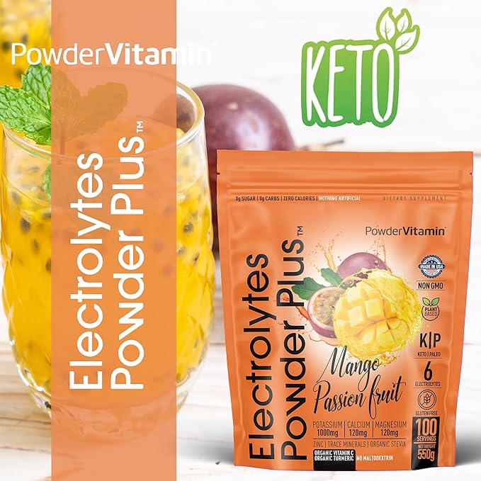 Electrolytes Powder Plus (100 Servings) Mango Passionfruit Electrolyte Powder Zero Calorie Keto,0Sugar, No Maltodextrin,1000mg Potassium,120mg Calcium,120mg Magnesium