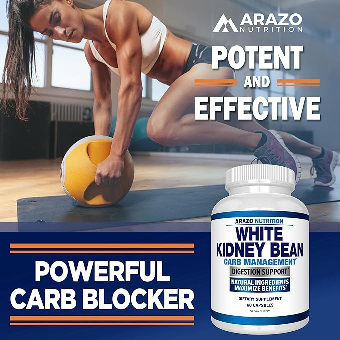Arazo Nutrition White Kidney Bean Extract - 100% Pure Carb Blocker and Fat Absorber for Weight Support - Intercept Carbs