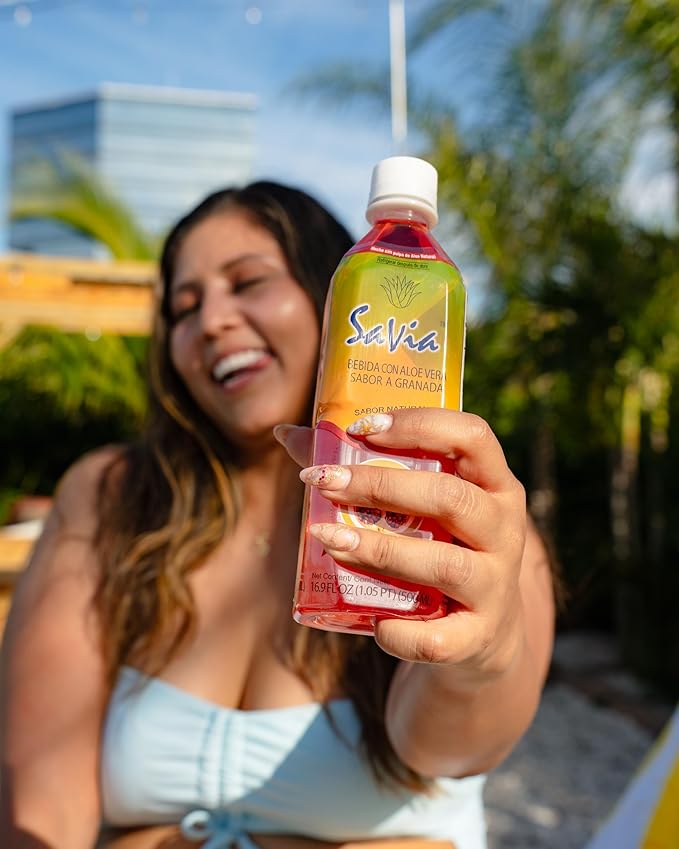 "Savia - Coconut Lychee Aloe Vera Drink, Quality Aloe-Based Beverage, Made with Real Aloe Pulp & Natural, Delicious & Refreshing, Vegetarian, Gluten-Free, Fat-Free (16.9oz, 12-Pack)"