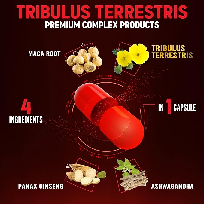 Zolotus Premium Tribulus Terrestris Capsules - Combined with Ashwagandha, Panax Ginseng & Maca - 90 Counts for 3 Months