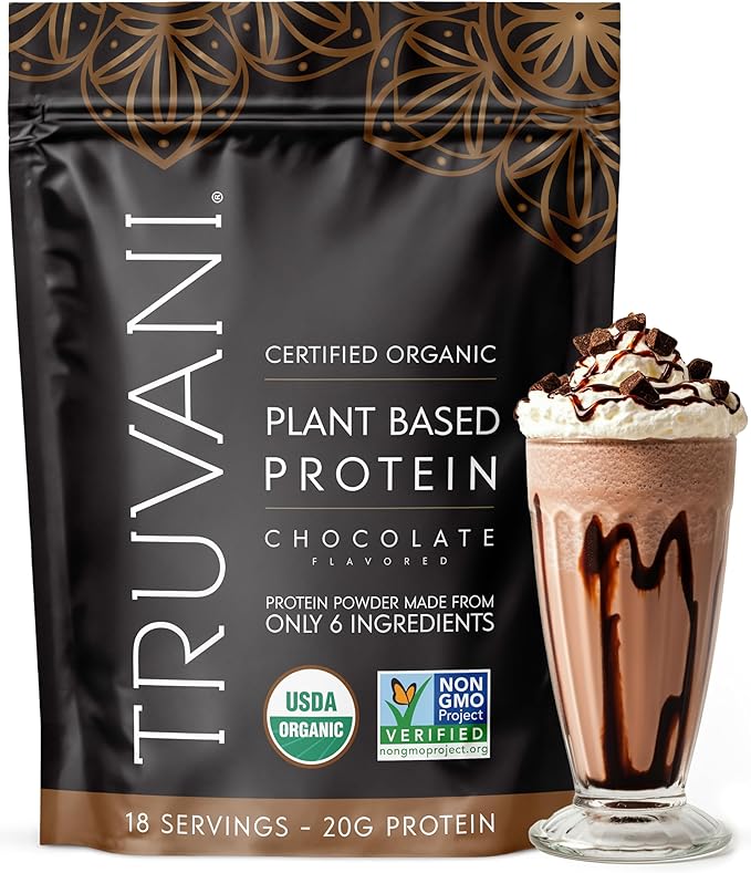 Truvani Vegan Pea Protein Powder | Chocolate | 20g Organic Plant Based Protein | 18 Servings | Keto | Gluten & Dairy Free | Low Carb | No Added Sugar