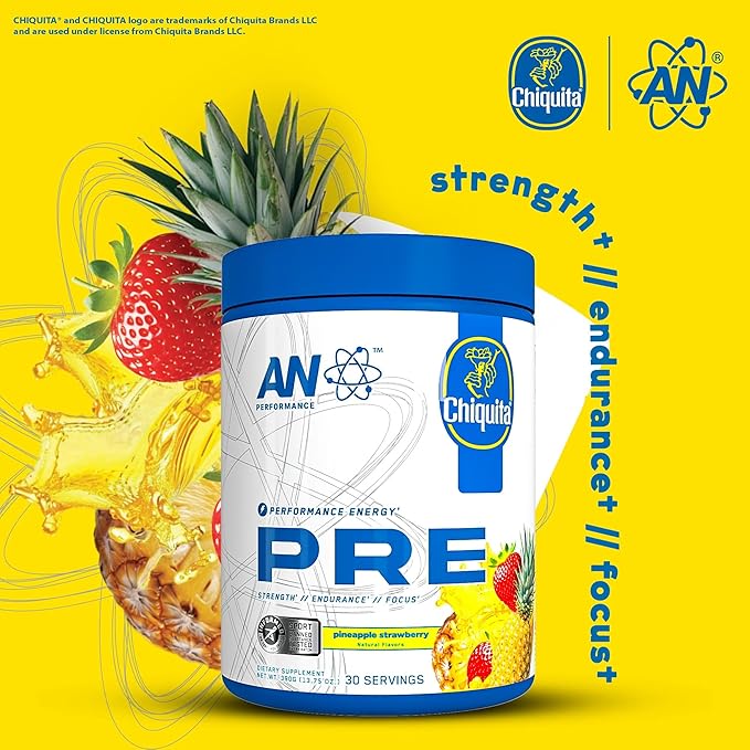 AN Performance Pre-Workout Powder Supplement for Men & Women | Energy Drink Mix with 300mg Caffeine + Beta Alanine + Citrulline | Third-Party Tested | Strawberry Pineapple | 30 Servings