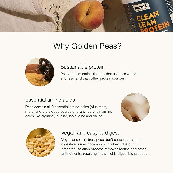 Nuzest - Pea Protein Powder - Clean Lean Protein, Premium Vegan Plant Based, Dairy Free, Gluten Free, GMO Free, Naturally Sweetened Protein Shake, Smooth Vanilla, 20 Servings, 1.1 lb