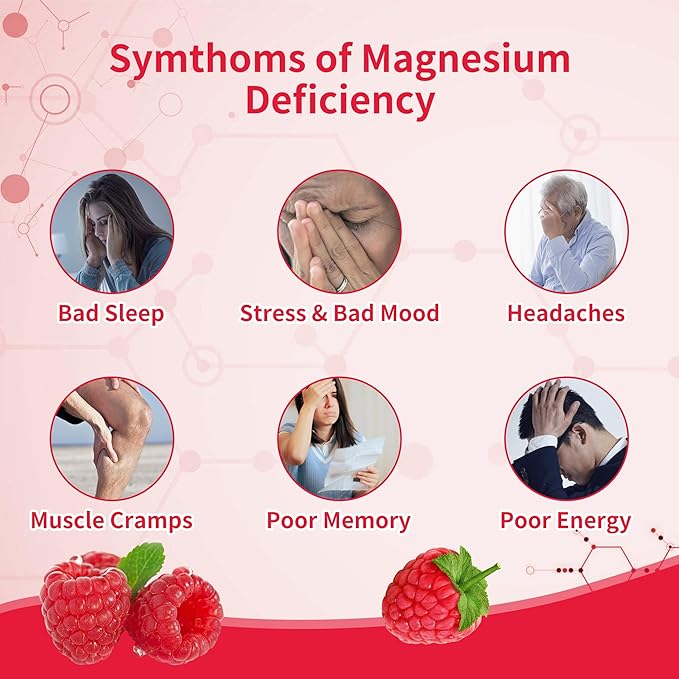 90 CT Magnesium Glycinate Gummies 1000mg - Sugar Free Magnesium Potassium Supplement with Vitamin D, B6, CoQ10 for Calm Mood & Sleep Support - 90 Raspberry Gummies