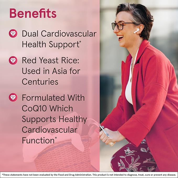 Jarrow Formulas Red Yeast Rice 1200 mg & Co-Q10 100 mg Per Serving - 120 Veggie Caps - 60 Servings - Herbal Heart Health Dietary Supplement - Supports Cardiovascular & Heart Health - Vegan