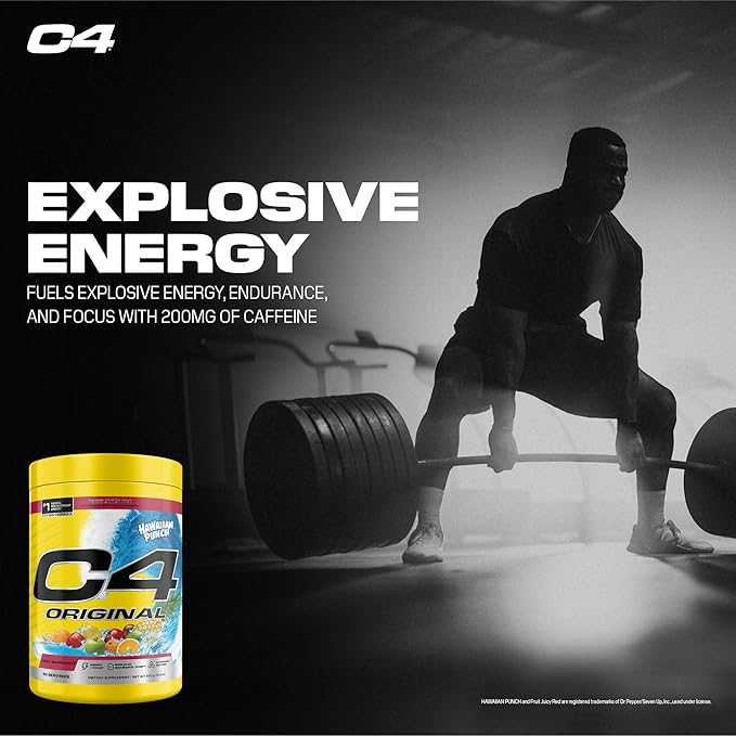 C4 Original Pre Workout – Hawaiian Punch - Pre-Workout for Endurance, Focus & Performance with 200mg Caffeine, Beta-Alanine, Creatine Nitrate, L-Arginine & PeptiPump – Sugar Free, 50 Servings