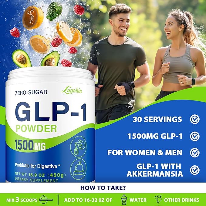 GLP-1 Supplement, GLP1 Supplements Women Naturally Gut GLP 1 Powder 1500MG Boosting Prebiotic Mix with Akkermansia Muciniphila Probiotic & High Fiber for Digestion, Energy, Overall Health, No Fillers