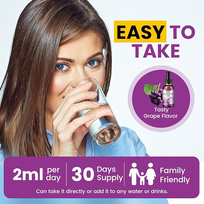 2 Pack Liquid Magnesium Glycinate Supplement, Calm Magnesium Citrate, Taurate Drops with Omega 3, Zinc, Ashwagandha, L-Theanine, Chamomile for Sleep, Mood, Stress Relief, Bone, Muscle, Grape Flavor