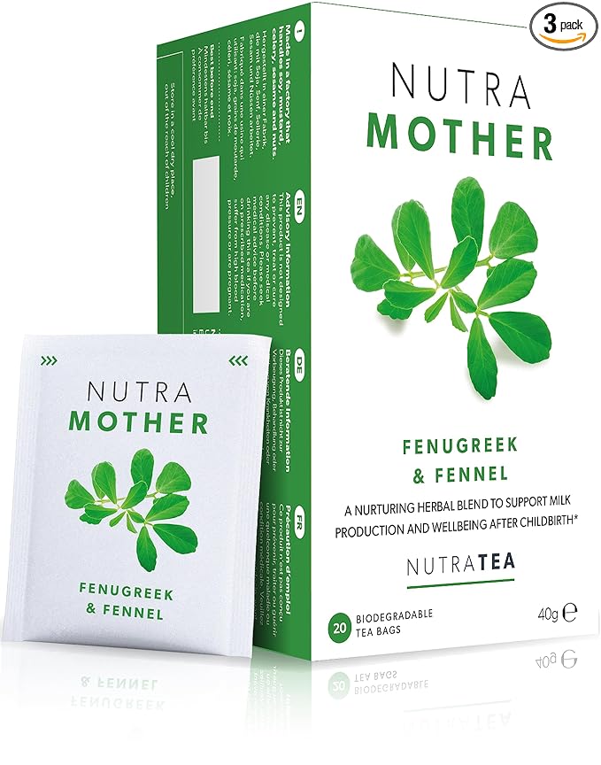 NUTRAMOTHER - Lactation Tea | Breastfeeding Support - Increased Milk Supply - Fenugreek & Raspberry Leaf - 60 Enveloped Bags - by Nutra Tea - Herbal - 3 Pack