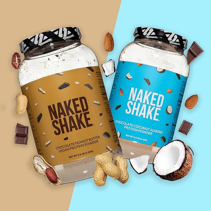 NAKED Shake - Chocolate Coconut Almond Protein Powder - Flavored Plant Based Protein from US & Canadian Farms with MCT Oil, Gluten-Free, Soy-Free, No GMOs or Artificial Sweeteners - 30 Servings