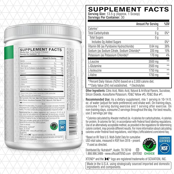 XTEND Original BCAA Powder 7g BCAA and 2.5g L-Glutamine, Sugar Free Post Workout Muscle Recovery Drink with Amino Acids for Men & Women, 30 Servings