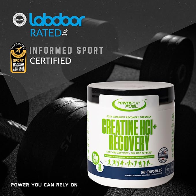 CREATINE HCl + Recovery Capsules for Men and Women, Muscle & Brain Health, Cognitive Function, Immune Support - 90 Vegetable Capsules