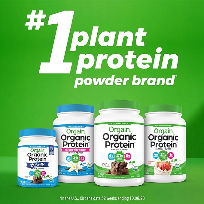 Orgain Organic Vegan Protein Powder, Vanilla Bean - 21g Plant Protein, 5g Prebiotic Fiber, Low Carb, No Lactose Ingredients, No Added Sugar, Non-GMO, For Shakes & Smoothies, 10 Travel Packs