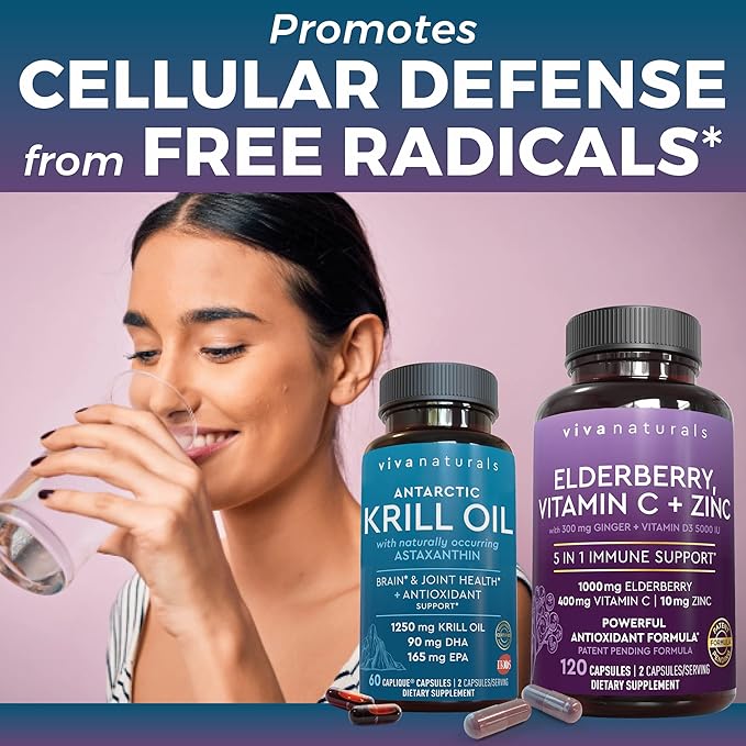 Antarctic Krill Oil, Elderberry Vitamin C & Zinc and Triple-Strength Omega 3 Fish Oil Bundle, 1250 mg Krill Oil and 2,500 mg Fish Oil Providing Omega 3 EPA and DHA, Elderberry for Immune Support
