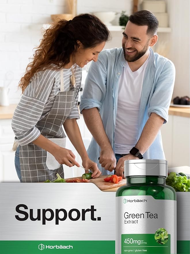 Horbäach Green Tea Extract Capsules 450mg | 180 Count | Herbal Supplement | Non-GMO and Gluten Free