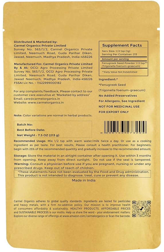Fenugreek Seed Powder – 7.5 Ounce | Pure & Natural | Non-GMO | Perfect for Cooking, Herbal Remedies & Beauty Care, No Added Preservatives, Indian Origin Fenugreek