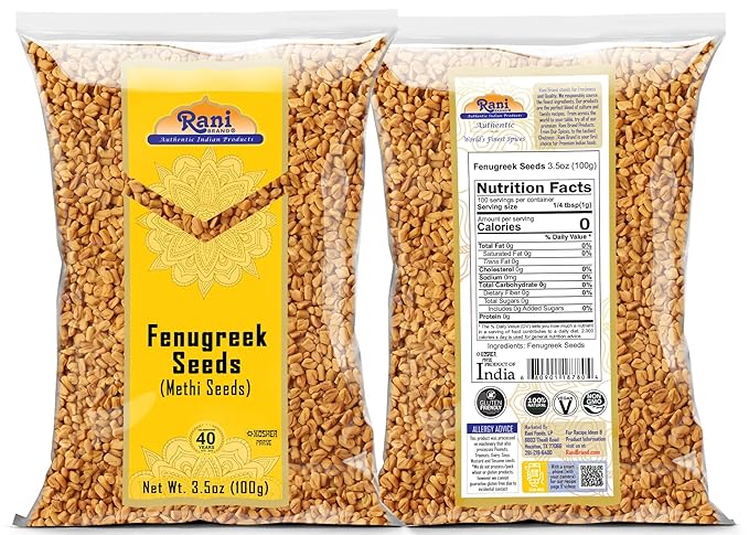 Rani Fenugreek (Methi) Seeds Whole 3.5oz (100g) Trigonella foenum graecum ~ All Natural | Vegan | Gluten Friendly | Non-GMO | Kosher | Indian Origin, used in cooking & Ayurvedic spice