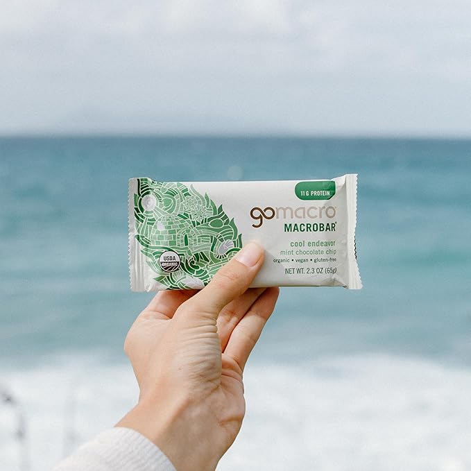 GoMacro MacroBar Organic Vegan Protein Bars - Mint Chocolate Chip, 2.3 Ounce Bars, (Pack of 12)