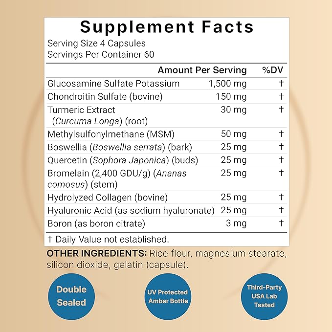 Advanced Glucosamine Chondroitin MSM Supplement, 240 Capsules | 10-in-1 Joint Support Complex – with Hyaluronic Acid, Collagen, Turmeric, Boswellia, & More – Non-GMO