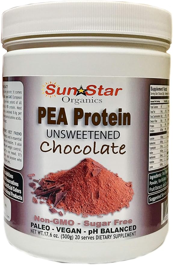 Pea Protein Powder - Unsweetened - Chocolate with Cocoa Powder & Vanilla Bean - Soy Free, Non-GMO 17.6 oz