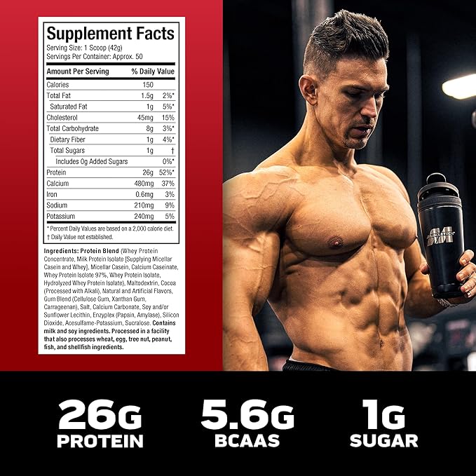 MuscleTech Platinum 8-Hour Protein Powder - 7 Premium Protein Sources with Whey & Casein Protein for Increased Lean Muscle, Strength & Improved Recovery - Milk Chocolate, 50 Servings