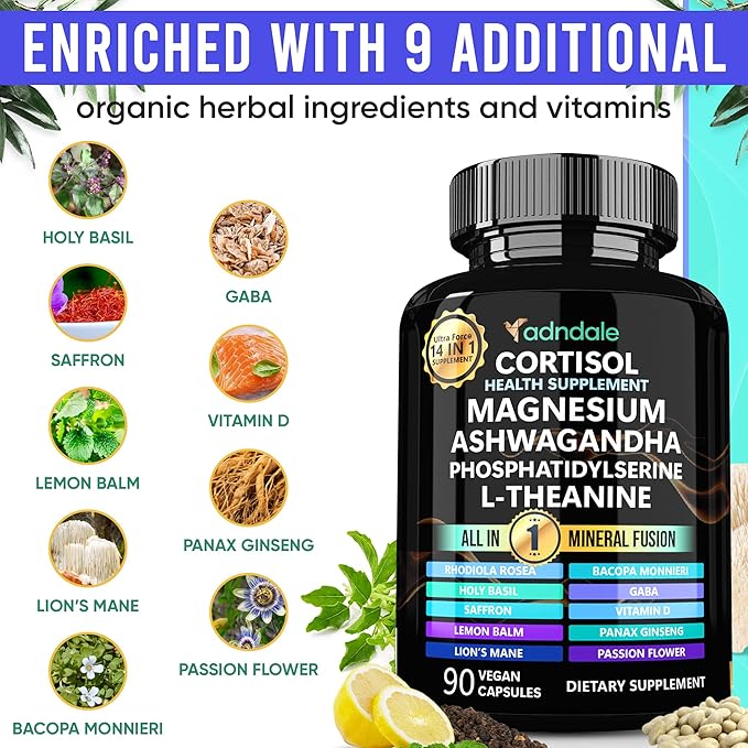 Cortisol Supplements for Women. Cortisol Manager 14-in-1 Ashwagandha Supplement with Magnesium Glycinate, L-Theanine & More. Support Stress Management & Stamina. 90 Capsules.