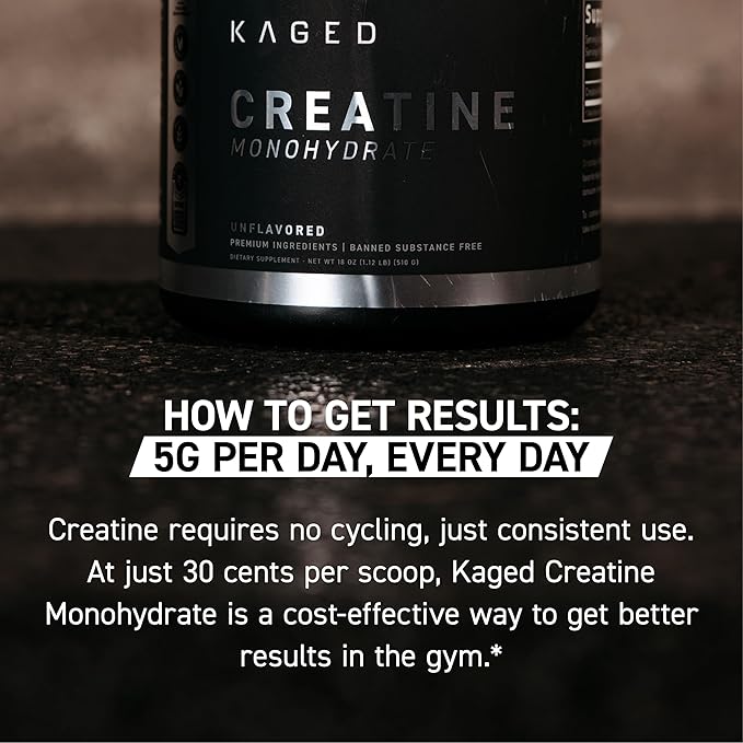 Kaged Creatine Monohydrate Micronized Powder, 100 Servings, Unflavored, Muscle Recovery and Growth Supplement for Men & Women, Vegan, Easily Digestible, Gluten Free, Keto Friendly