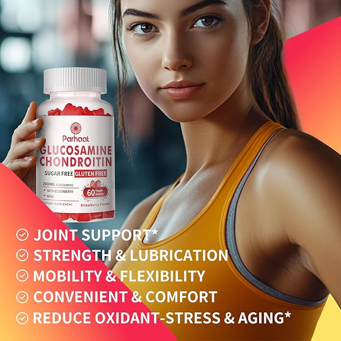 Glucosamine Chondroitin Gummies with MSM & Elderberry Extra Strength - Joint Support, Antioxidant Immune Support Supplement for Adults, Men & Women.Strawberry-2pack