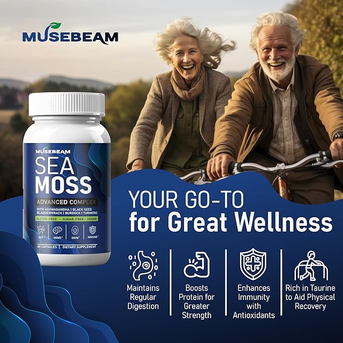 Irish Sea Moss 6000mg - 2000mg Black Seed Oil Ashwagandha Burdock Root Ginger Capsules - Advanced Seamoss Vitamin Multi Mineral Complex Supplement Pills for Men Women