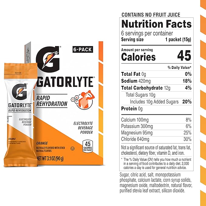 Gatorade Gatorlyte Powder Orange, 16.9oz (Pack of 6)