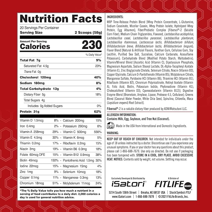 iSatori Eat Smart MRP, High Protein Meal Replacement Shake with Whey Protein Powder, Probiotics Powder, Casein Protein, MCT Oil, Egg Albumen, Vitamins & Minerals, Keto, Vanilla Flavor, 20 Servings