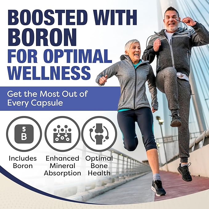 Plant-Based Calcium Magnesium Supplement with Boron, Vitamin D3 & K2 MK-7 - Optimal Calcium-Magnesium Ratio for Bone Strength and Health, Vegan, Non-GMO, Allergen-Free, 120 Capsules