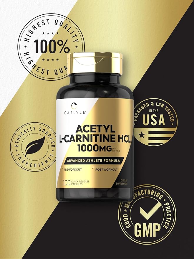 Carlyle Acetyl L-Carnitine HCL | 1000mg | 100 Capsules | Advanced Athlete Formula | Pre-Workout Supplement | Non-GMO & Gluten Free