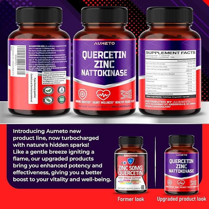 Zinc Quercetin Immune Support with VIT C VIT D3 Bromelain Elderberry Turmeric Echinacea Ashwagandha Ginger 150 Days Supply (150 Count (Pack of 1))