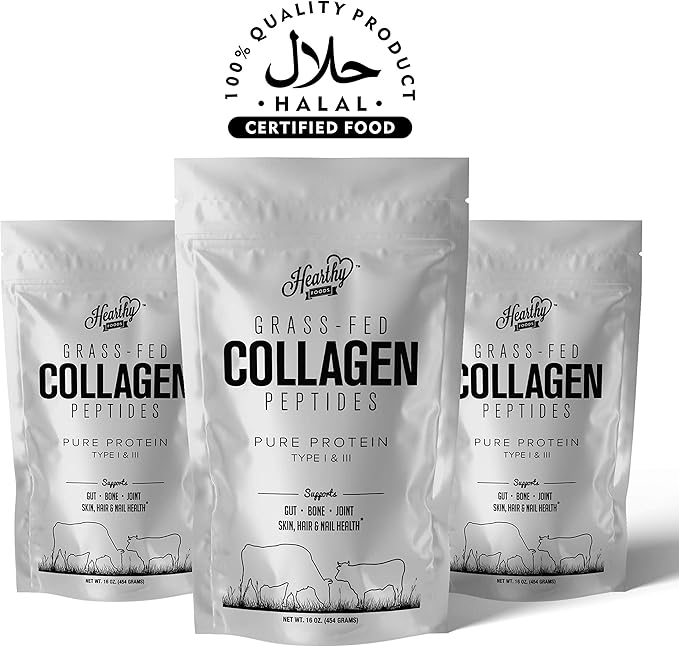 Collagen Powder - 18g Protein - Pure Halal Collagen Peptides Grass Fed Organic Hydrolyzed Powder | Type I and III Unflavoured Keto Friendly Gluten Free No Sugar Non GMO 16 Oz