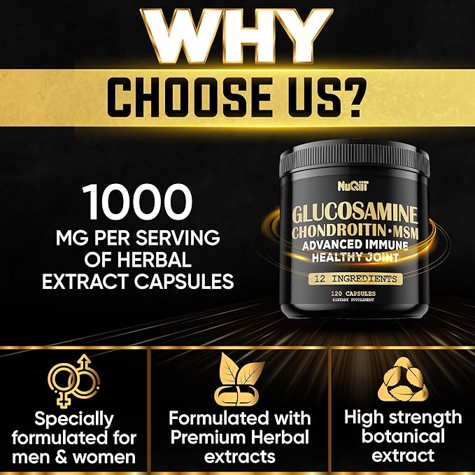 Glucosamine Chondroitin MSM with Immune & Joint Support Supplement 2000mg - Turmeric Curcumin Root, Boswellia, Elderberry, Echinacea & More - 120 Capsules - Bone Health, Flexibility & Strength Support