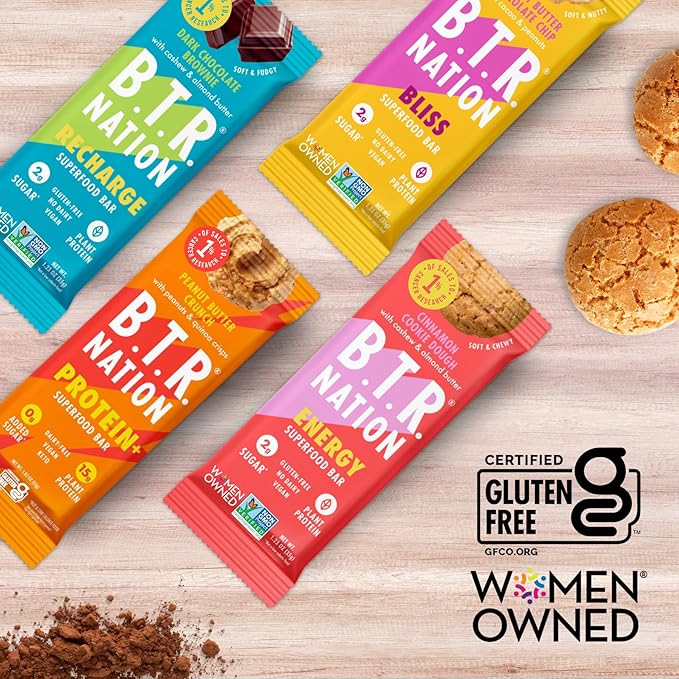 B.T.R. Nation Superfood Keto Protein Bar - Plant Based Vegan Protein | (12 Pack) Variety Pack | Low Carb Food, Low Calorie, Gluten Free, No Sugar Alcohols, Boosted with Superfoods