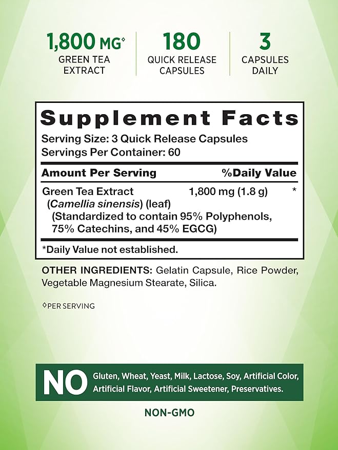 Nature's Truth EGCG Green Tea Extract Capsules | 180 Pills | Non-GMO & Gluten Free Supplement
