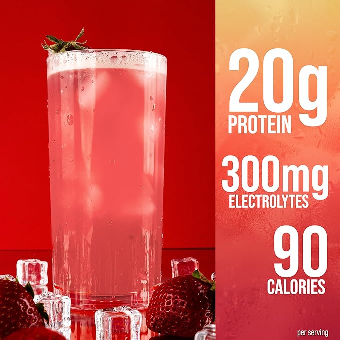 Rule One Proteins Clear Isolate - 20g All-whey Isolate Protein, Over 9g EAAs, 300mg of Electrolyte Minerals, 90 Calories, Light, Crisp, and Refreshing Taste (27 Servings, Strawberry Lemonade)