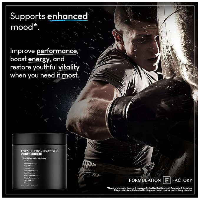 Self Obsessed 10 in 1 Masculinity Maximizer Supplement, Shilajit for Men, Tongkat Ali, Ashwaganda, Fenugreek Muscle Growth, Energy Management, Drive, Strength, Recovery 2 Month Supply (Pack of 1)
