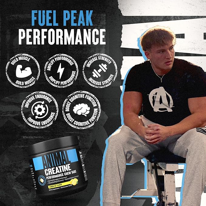 Animal Creatine Chews Tablets - Enhanced Creatine Monohydrate with AstraGin to Improve Absorption, Sea Salt for Added Pumps, Delicious and Convenient Chewable Tablets - Lemon Ice