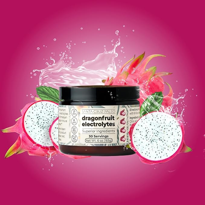 Santa Cruz Paleo Electrolyte Powder Dragonfruit with Himalayan & Sea Salt, Magnesium, Potassium, Sugar-Free, 30 Servings