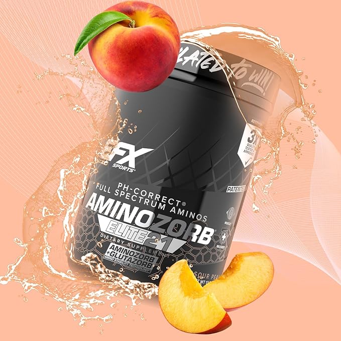 EFX Sports Aminozorb Elite 21 | PH-Correct, Full Spectrum Aminos + Glutamine | Essential & Non Essential Aminos | Zero Sugars | 30 Servings (Sour Peach)
