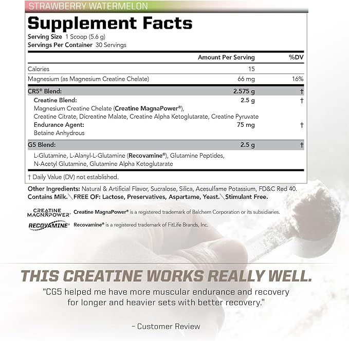 PMD Sports CG5 Premium Creatine & L Glutamine Powder, Power Recovery, Build Lean Muscle, Increase Workout Performance, Maximum Strength Pre Workout & Post Workout, Strawberry Watermelon, 30 Servings