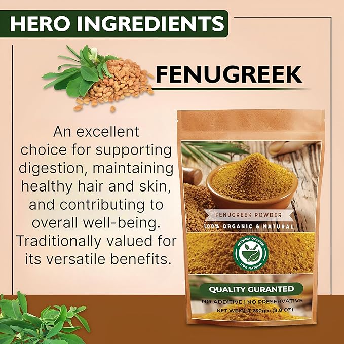 AYUSHKA ORGANIC Fenugreek Powder | 8.8 OZ | Trigonella foenum-graecum | Flavorful & Nutritious Spice for Every Kitchen