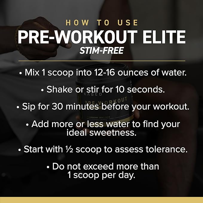 Kaged Pre Workout Powder Pre-Workout Elite Stim-Free for Men & Women, Power, Stamina, Focus, Pumps, L-Citrulline, Beta Alanine, Creatine, Caffeine-Free, Cherry Limeade, 20 Servings