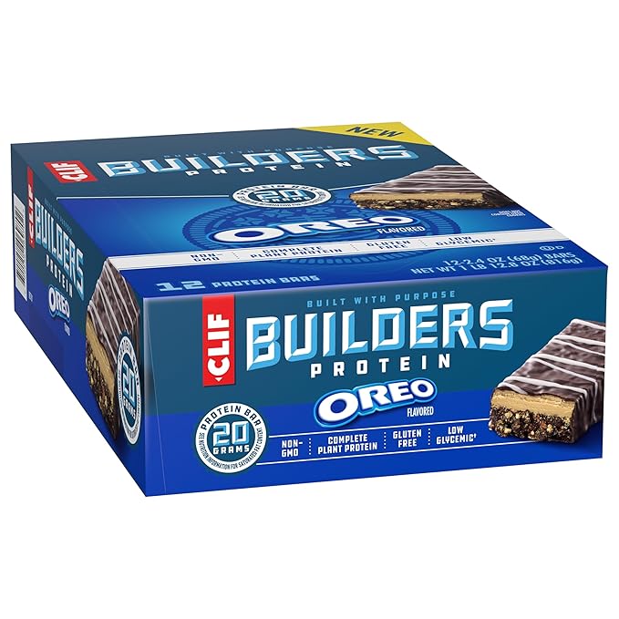 CLIF BUILDERS Protein Bars - OREO-Flavored - 20g Plant Based Protein - Gluten Free - Non-GMO - Low Glycemic - No Artificial Sweeteners - 2.4 oz. (12 Pack)