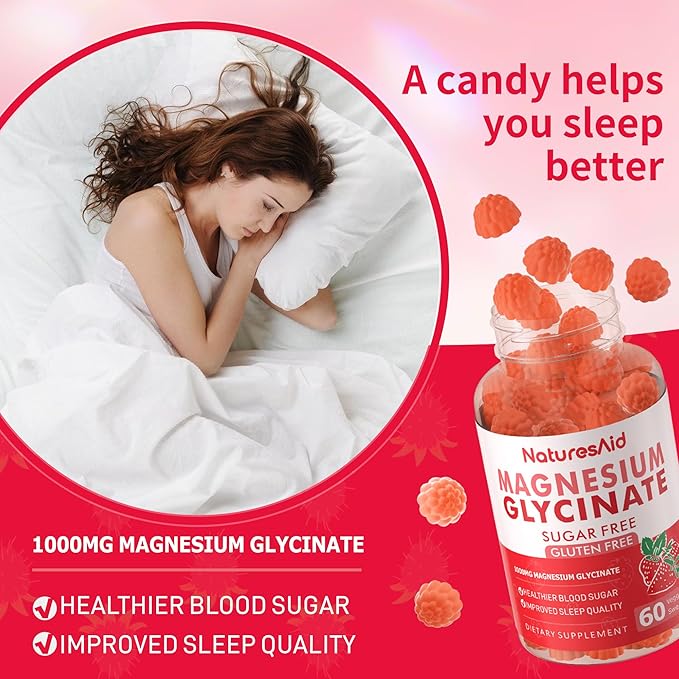 Magnesium Glycinate Gummies 1000mg - Sugar Free Magnesium Potassium Supplement with Vitamin D, B6, CoQ10 for Calm Mood & Sleep Support - 120 Strawberry Gummies -2 Pack