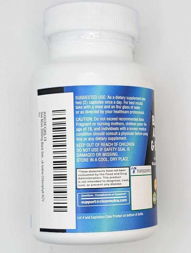 Clean Nutraceuticals Sea Moss Black Seed Oil Ashwagandha Turmeric Bladderwrack Burdock & Vitamin C Vitamin D3 with Elderberry Manuka Dandelion Yellow Dock Iodine Chlorophyll ACV - 2Pack