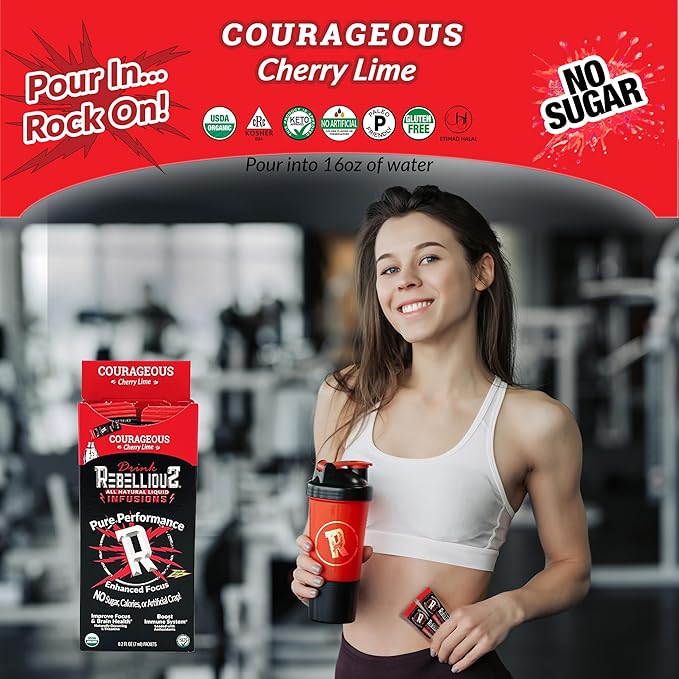 Courageous Cherry Lime Organic Energy Drink Mix – No Sugar, Loaded with Antioxidants, L-Theanine, and Natural Caffeine – 10 Count
